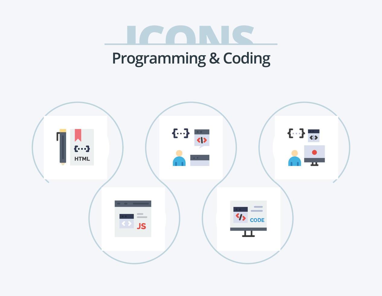 Programmieren und Codieren von flachen Icon Pack 5 Icon Design. entwickeln. App. entwickeln. html. entwickeln vektor