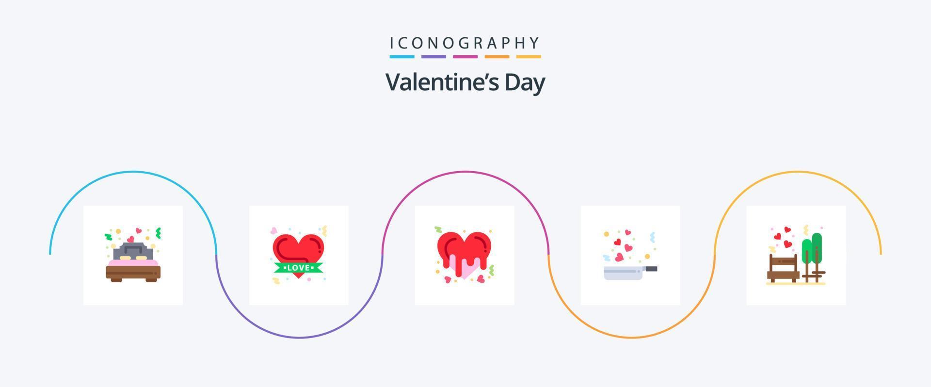 valentines dag platt 5 ikon packa Inklusive kärlek. kärlek. romantisk hjärta. mat. roman vektor