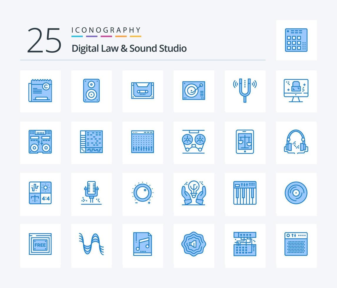 digital lag och ljud studio 25 blå Färg ikon packa Inklusive fonograf. däck. övervaka. däck. kassett vektor