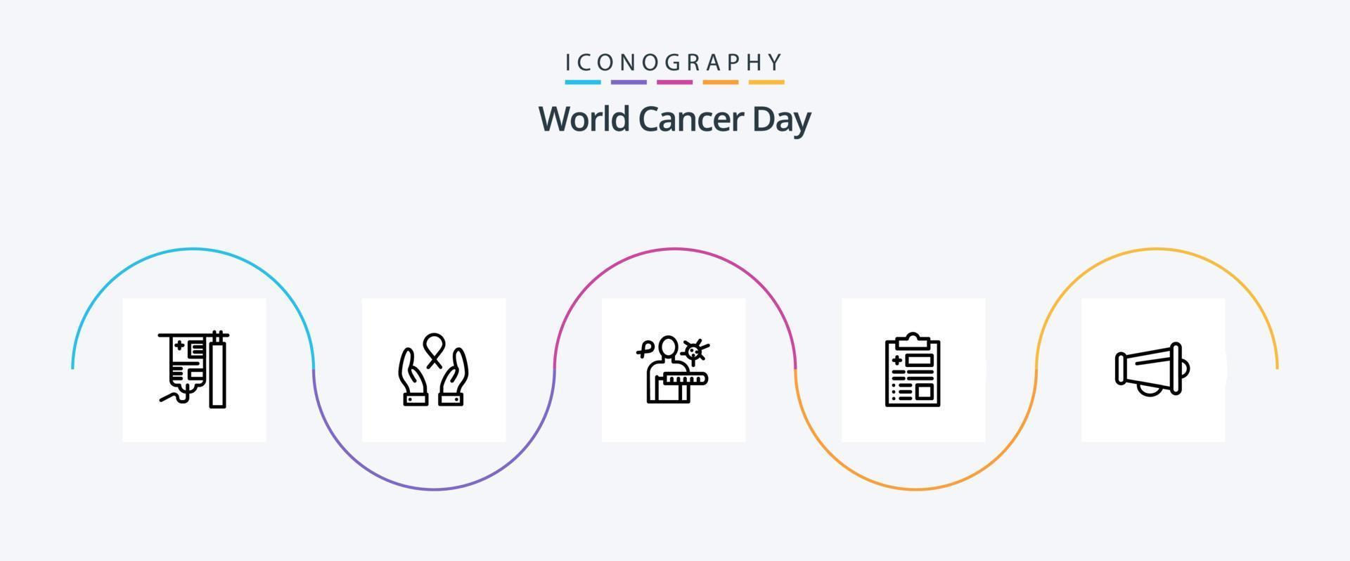 värld cancer dag linje 5 ikon packa Inklusive etapper. sjukdom. bröst cancer. virus. cancer vektor