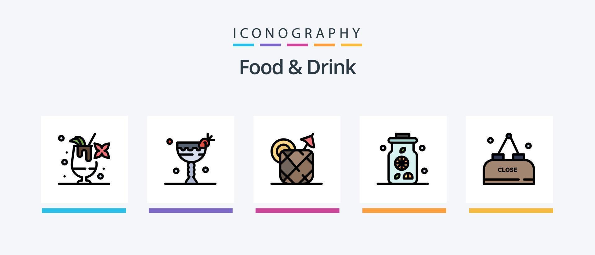 Essens- und Getränkelinie gefüllt 5 Icon Pack inklusive Getränk. Bruschetta. essen. Mahlzeit. kreatives Symboldesign vektor