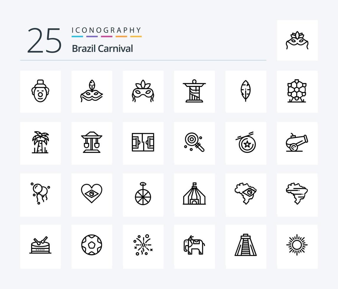 Brasilien Karneval 25 Zeilen Icon Pack inklusive Denkmal. Jesus. Kostüm. Feier. brasilianisch vektor