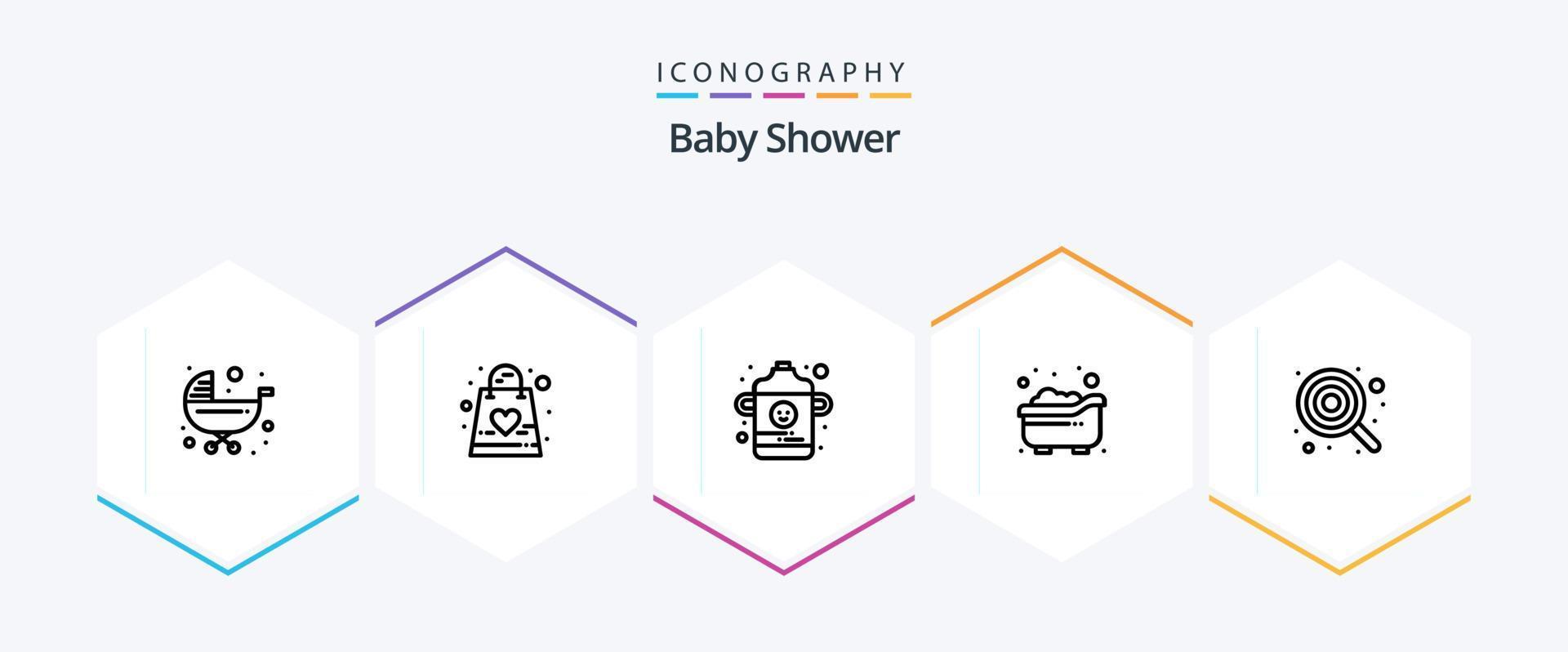 bebis dusch 25 linje ikon packa Inklusive bebis. barn. unge. bad. spädbarn vektor