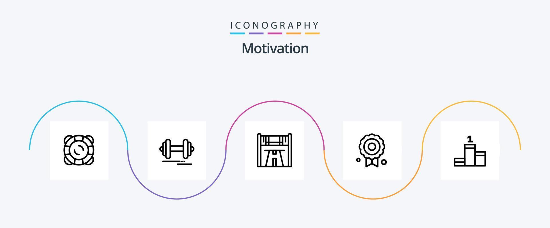 Motivationslinie 5 Icon Pack inklusive Leistung. Position. Kontrollpunkt. Qualität. Zertifikat vektor