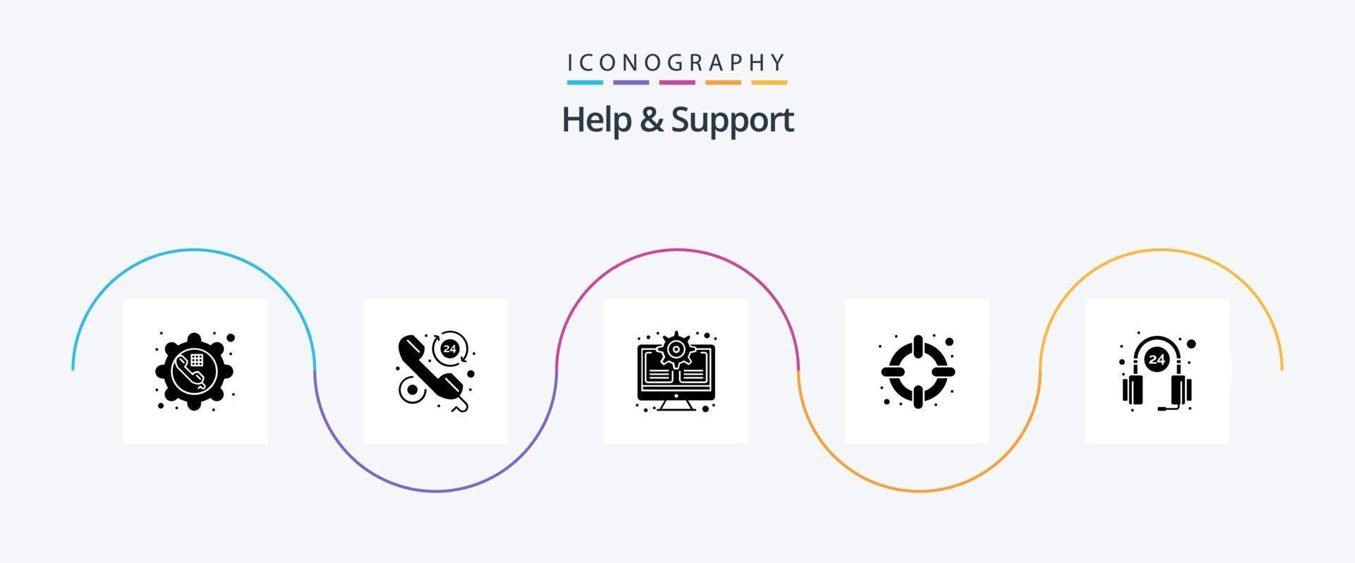 Hilfe und Support Glyph 5 Icon Pack inklusive Kunden. Lebensretter. Std. Hilfe. System vektor