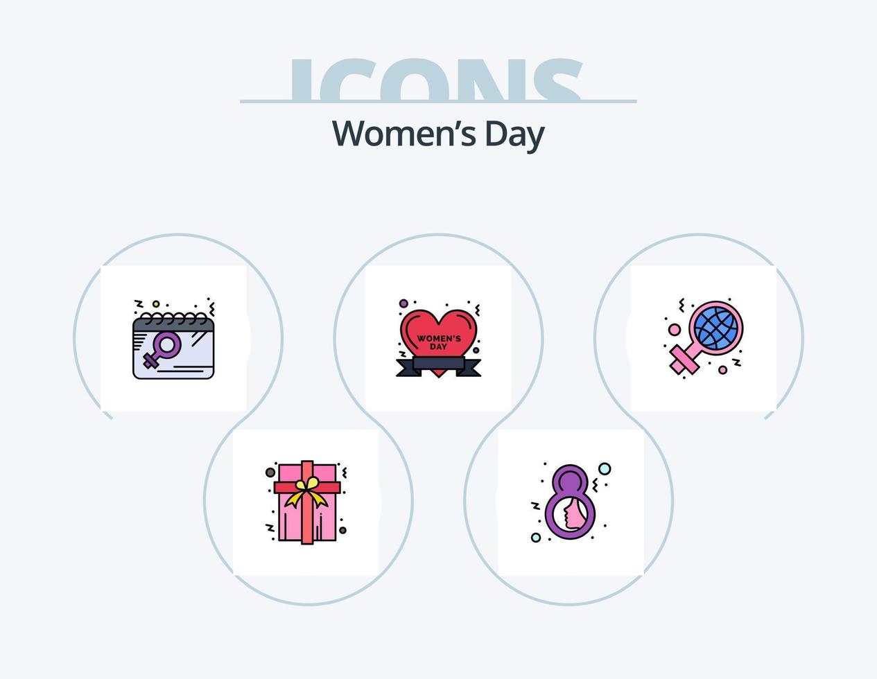 Womens Day Line gefüllt Icon Pack 5 Icon Design. Tag. solide. vergeben. Spiegel. Badezimmer vektor