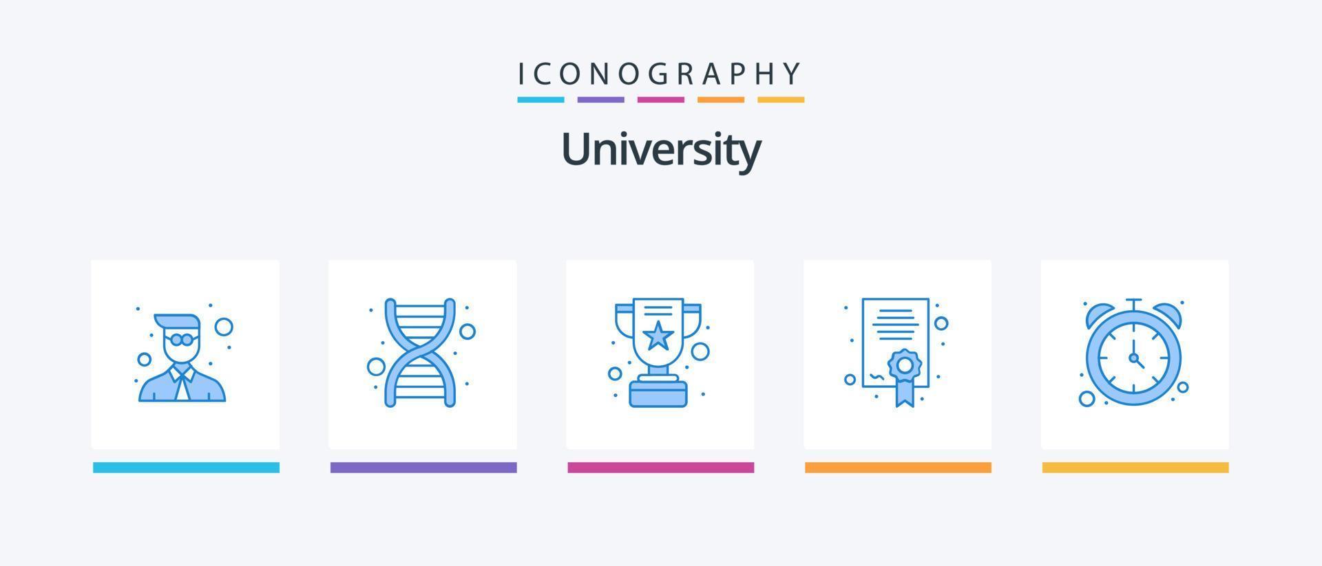 universitet blå 5 ikon packa Inklusive Kolla på. prestation. utbildning. certifikat. kreativ ikoner design vektor