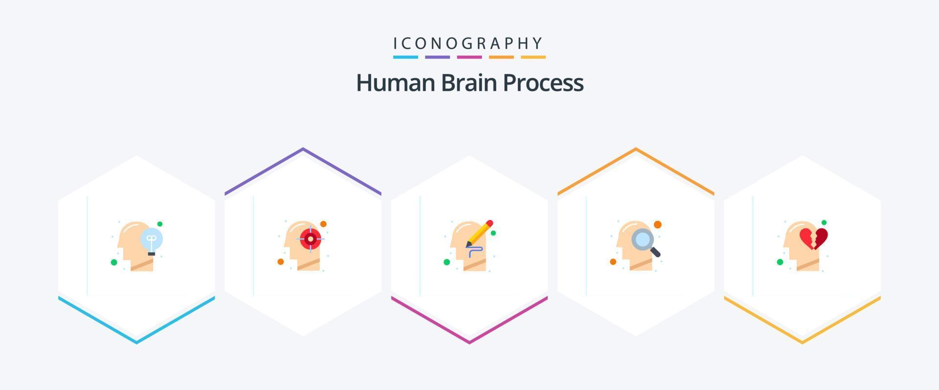 mänsklig hjärna bearbeta 25 platt ikon packa Inklusive sinne. huvud. sinne. skriva. sinne vektor