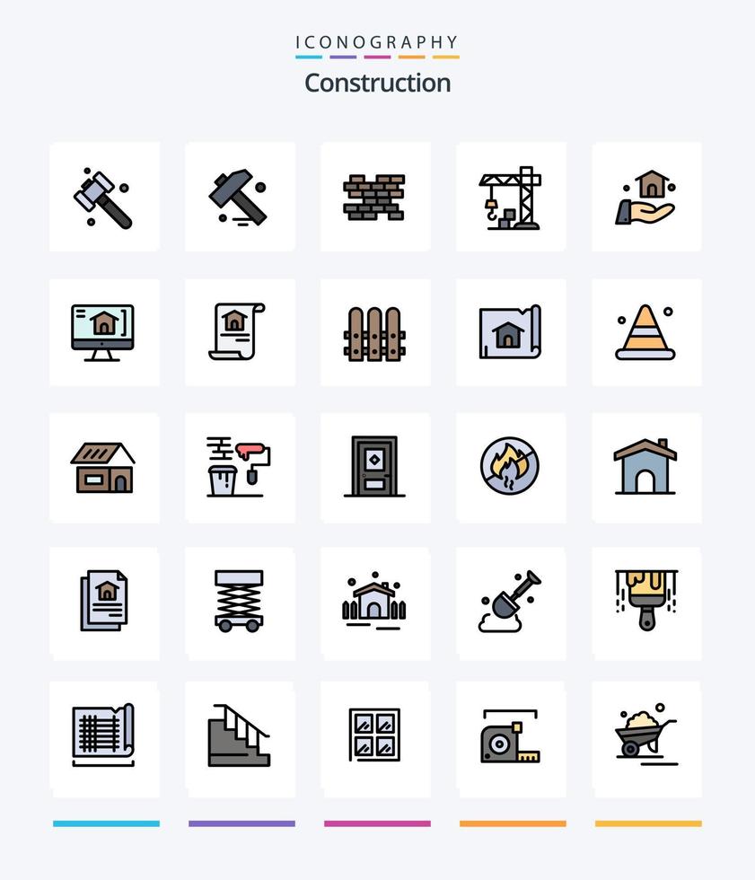 kreatives Bauen 25 Zeilen gefülltes Icon Pack wie Zuhause. Konstruktion. Kran. Haus. Computer vektor