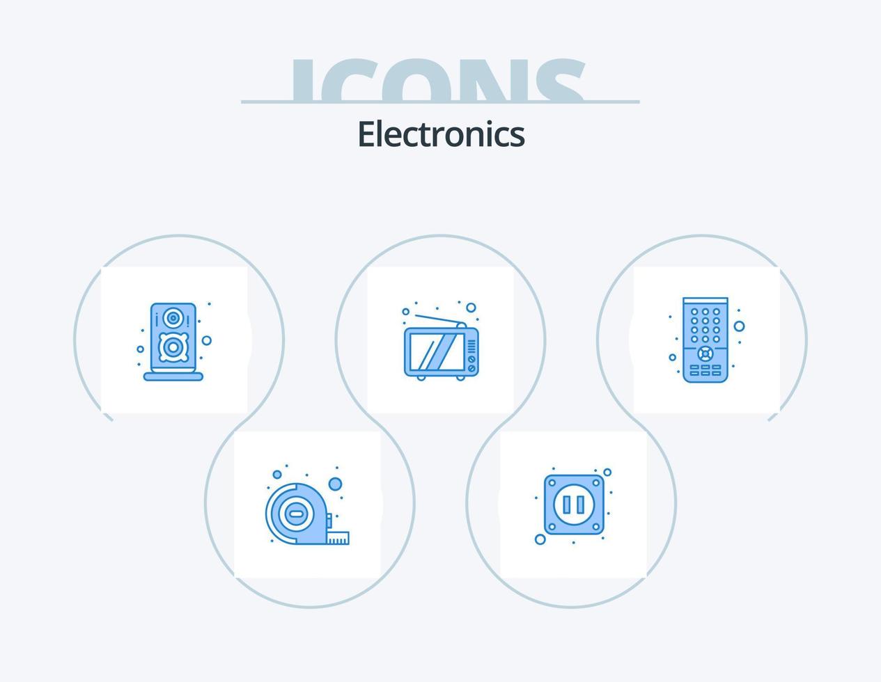 Elektronik blau Icon Pack 5 Icon Design. . Fernseher. Lautsprecher. Fernbedienung. Gerät vektor