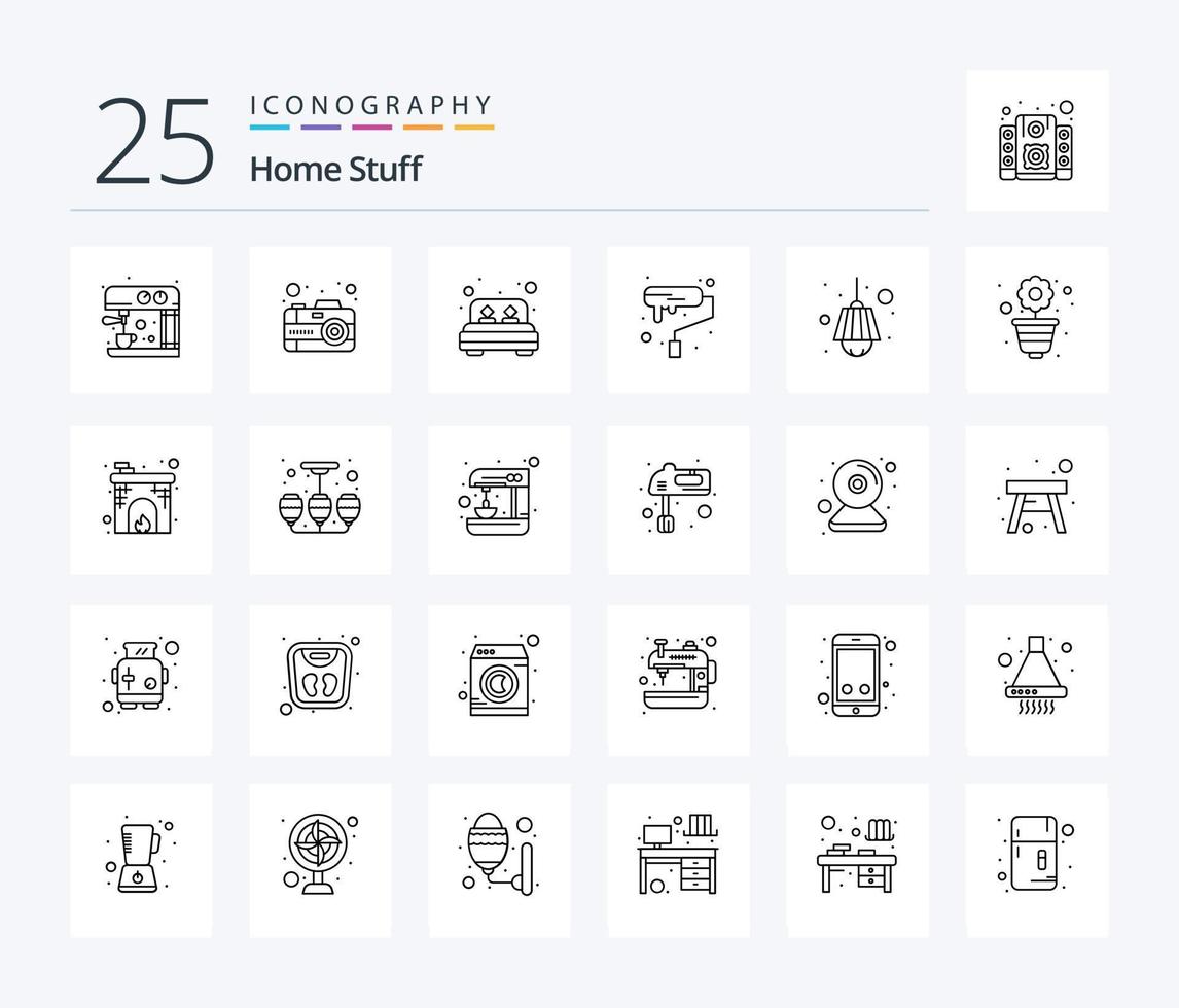 Home Stuff 25-Zeilen-Icon-Pack inklusive Home. Bett. Rolle. Dekoration vektor