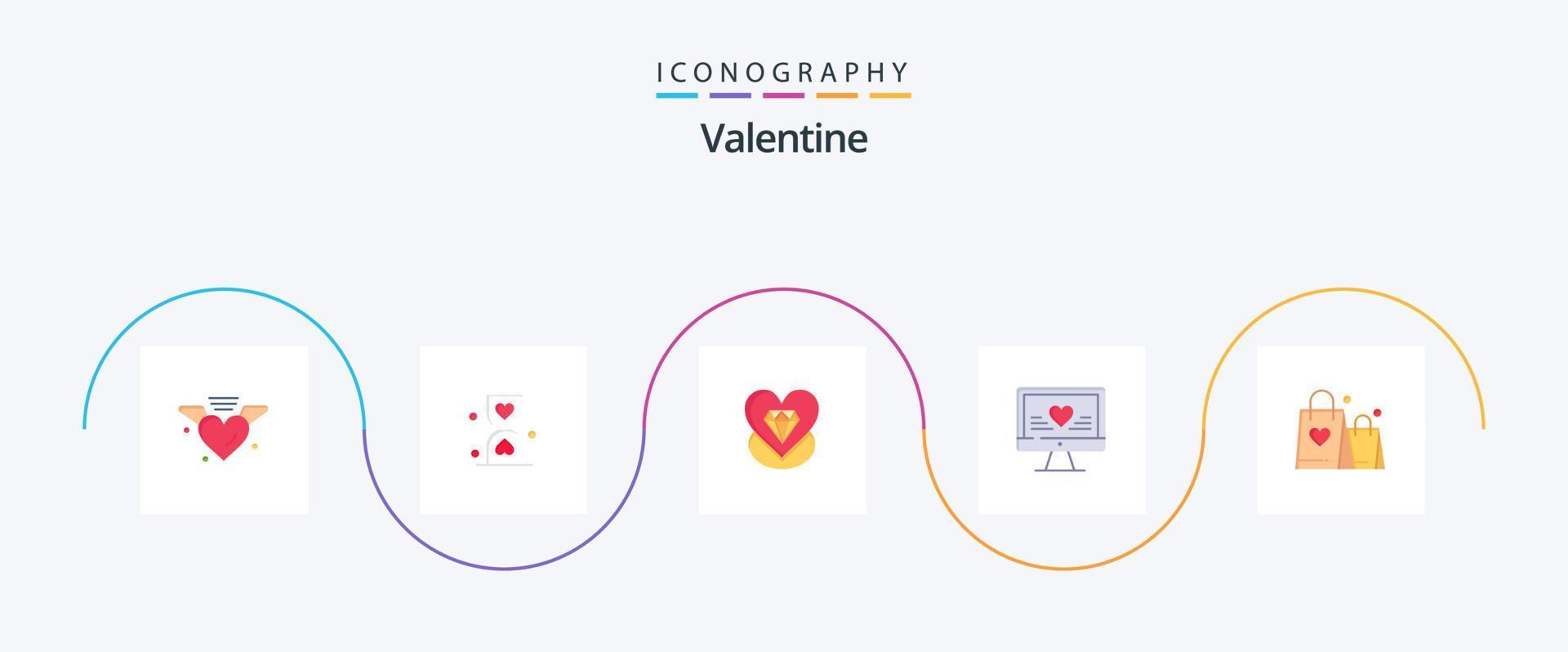 valentine platt 5 ikon packa Inklusive diamant. dag. hjärta. alla hjärtans dag. väntar vektor