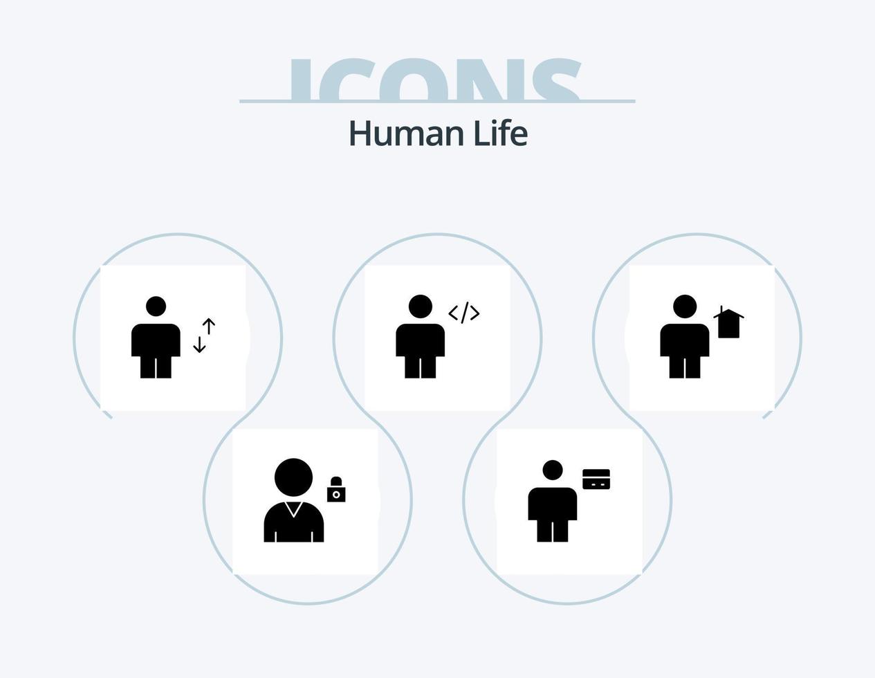 menschliches Glyphen-Icon-Pack 5 Icon-Design. Auszeichnung. Code. Benutzerbild. Körper. Umzug vektor