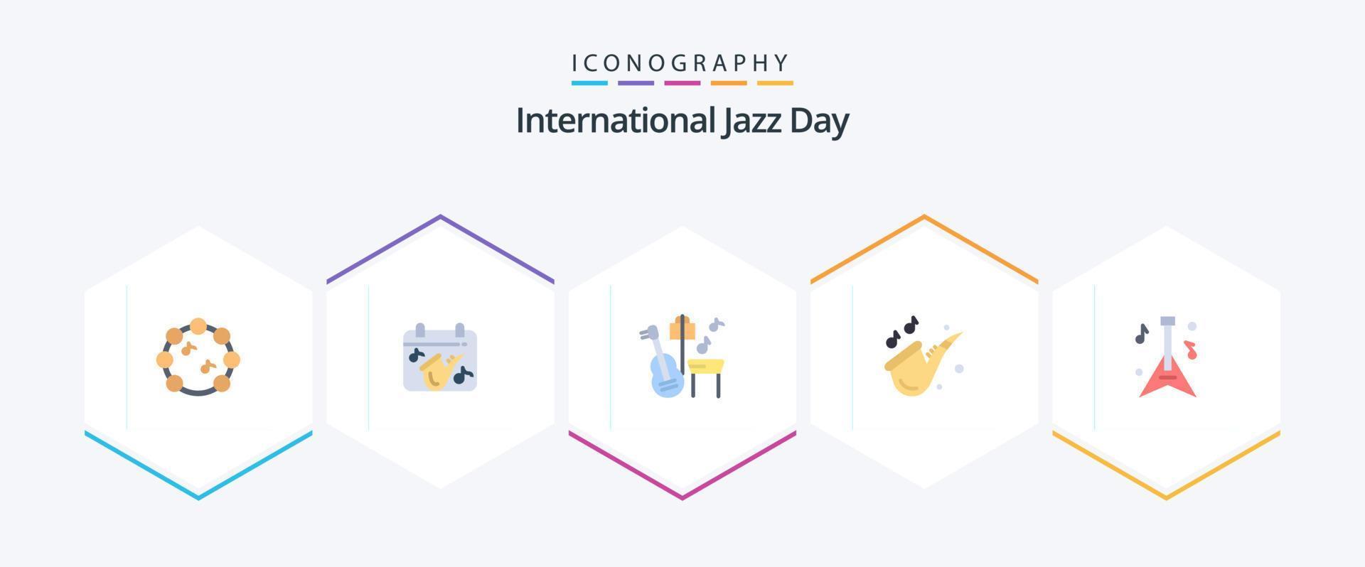 International Jazz Day 25 Flat Icon Pack inklusive . Instrument. Musik. Gitarre. spielen vektor