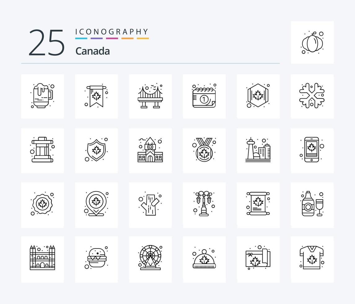 Kanada 25-Zeilen-Icon-Pack einschließlich Kreis. Tag. die Architektur. Monat. Kalender vektor
