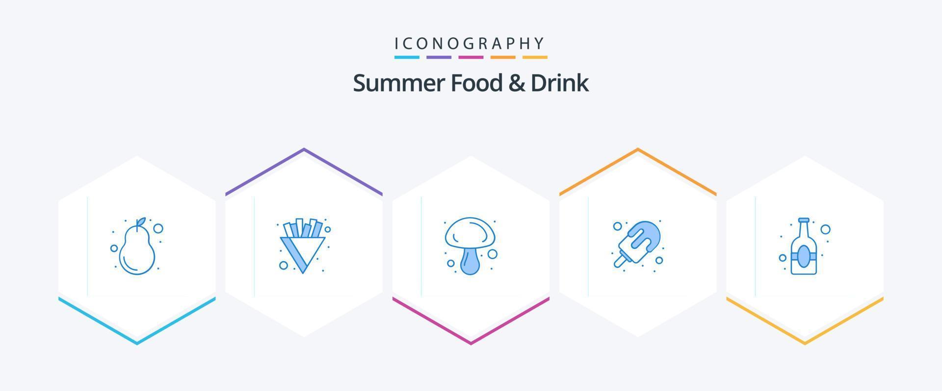 sommar mat och dryck 25 blå ikon packa Inklusive dryck. ljuv. mat. is. sommar vektor
