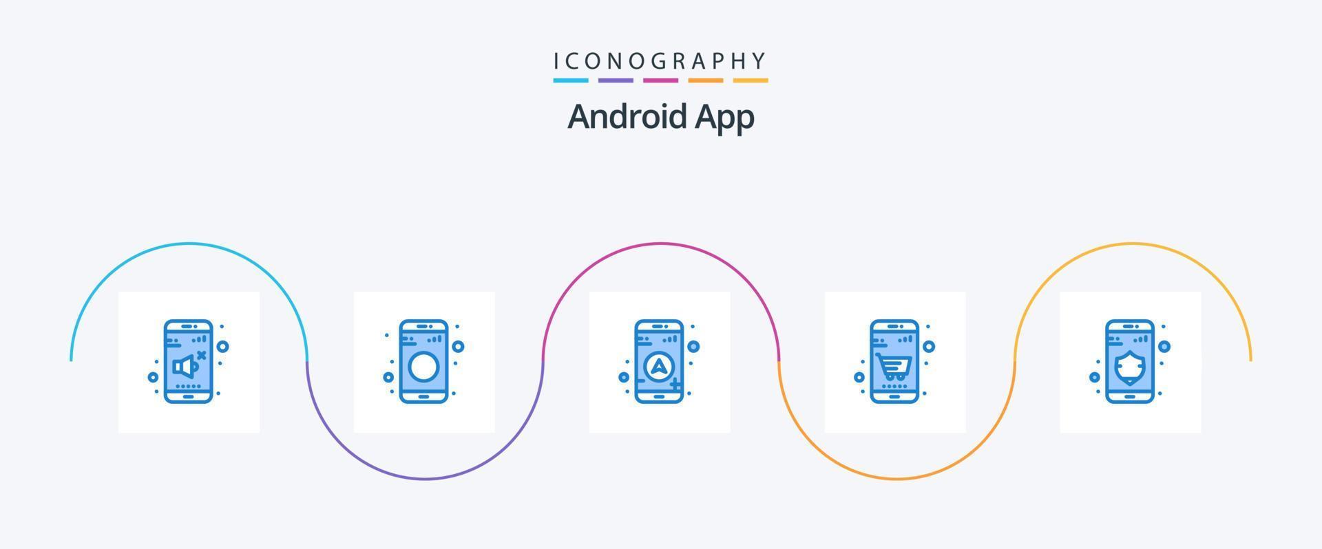 android app blå 5 ikon packa Inklusive säkerhet. data. gps. uppkopplad affär. företag vektor