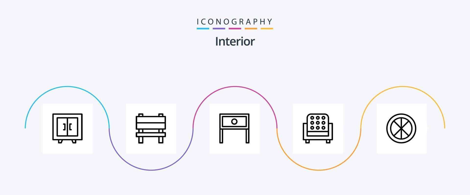 Interior Line 5 Icon Pack inklusive Dekoration. Sitz. Ende. Innere. Tisch vektor