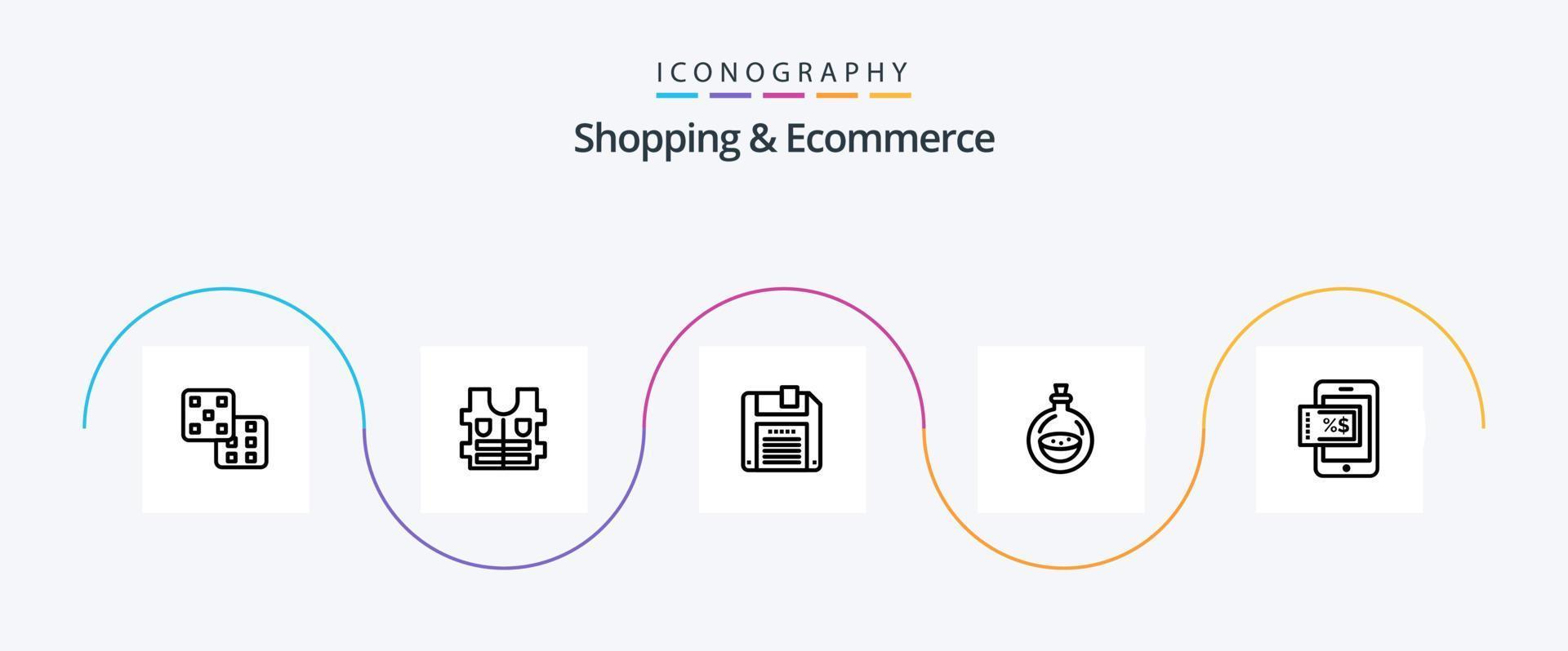 Shopping und E-Commerce Line 5 Icon Pack inklusive . Rabatt. speichern. Einkaufen. sprühen vektor