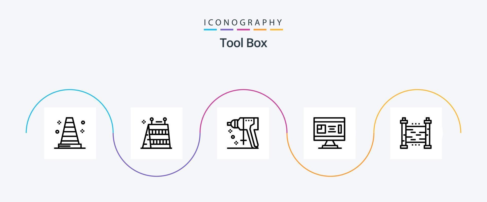 Tools Line 5 Icon Pack inklusive Garten. Planung. Locher. Design. Entwurf vektor