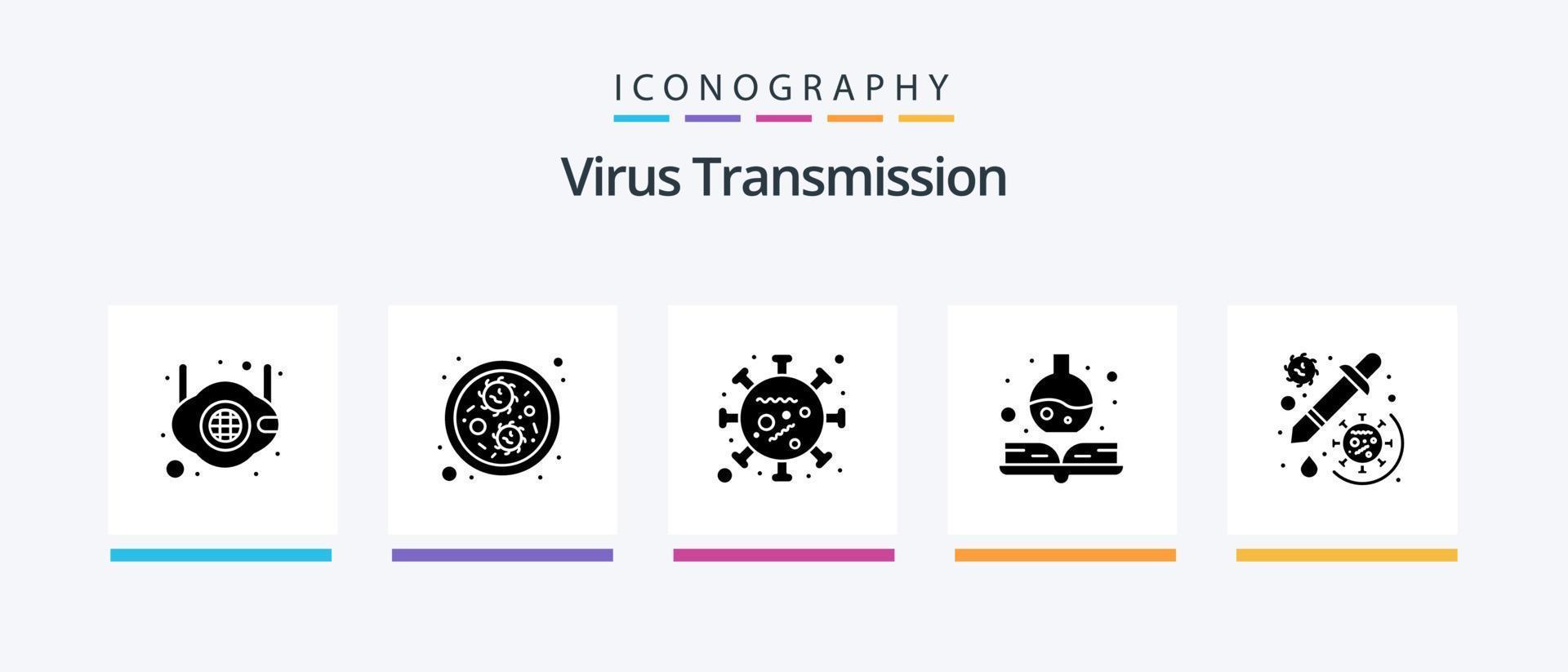 Virusübertragung Glyphe 5 Icon Pack inklusive Medizin. Virus. Medizin Buch. Handbuch. kreatives Symboldesign vektor