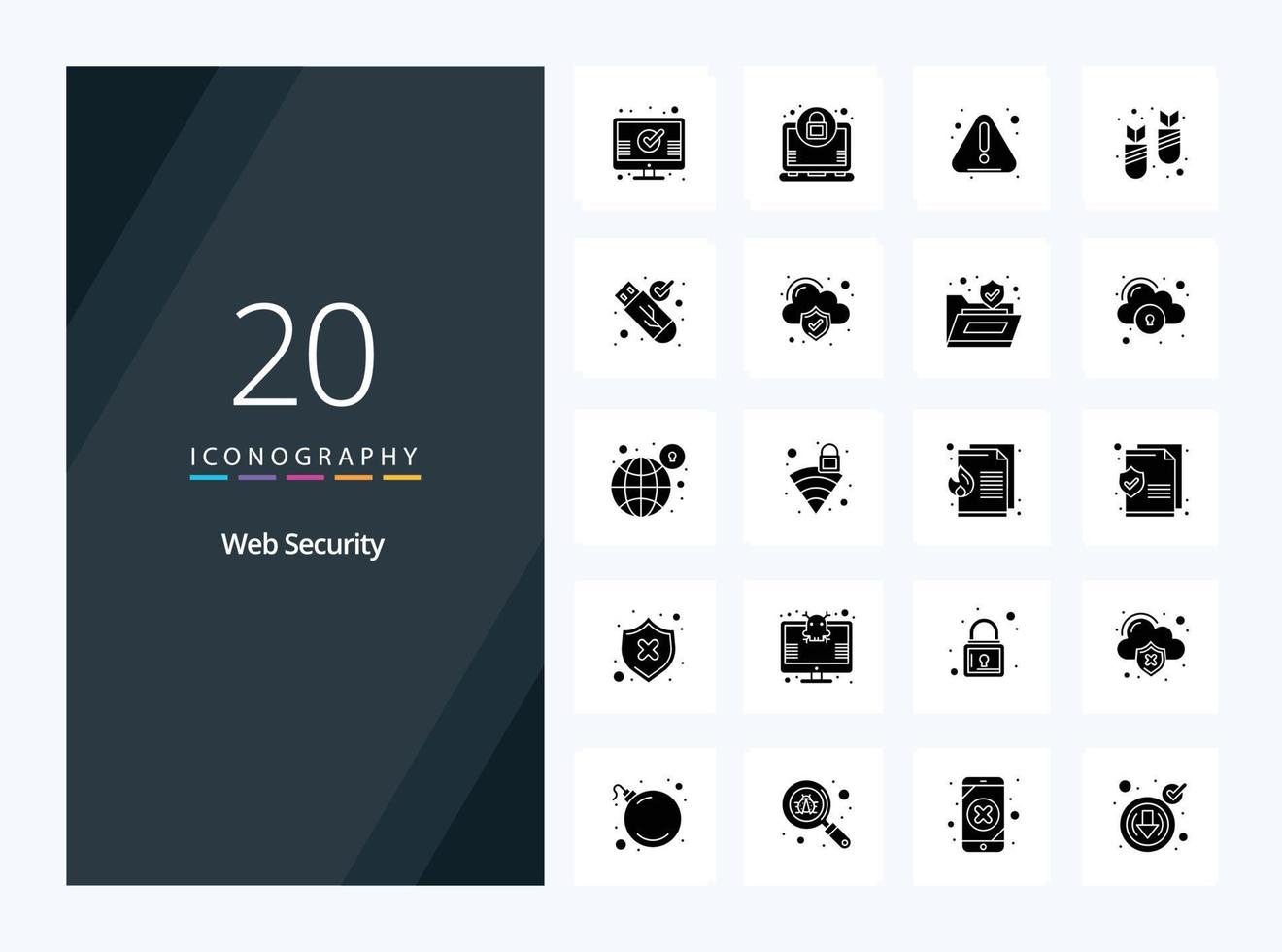 20 solides Glyphensymbol für Websicherheit zur Präsentation vektor