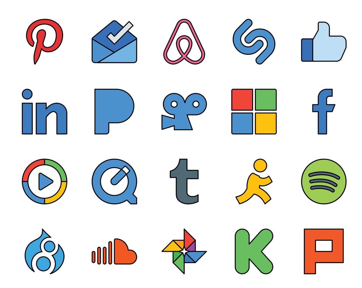 20 Social-Media-Icon-Packs, einschließlich Soundcloud, Spotify, Microsoft Aim Quicktime vektor