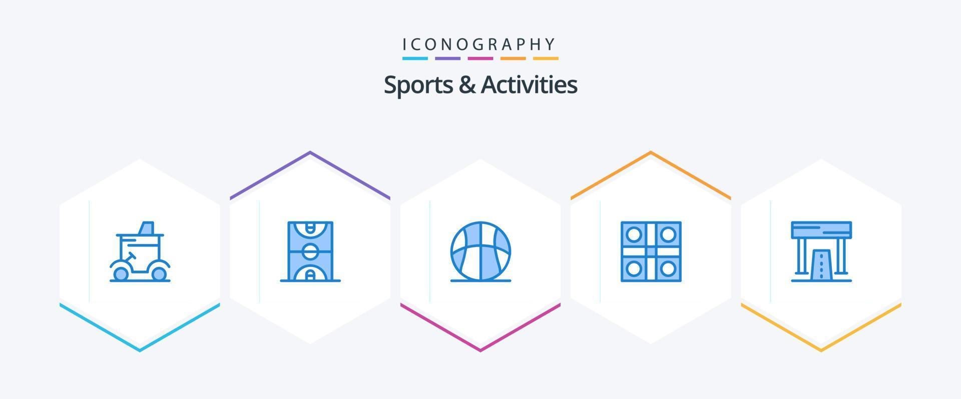 sporter och aktiviteter 25 blå ikon packa Inklusive ludo styrelse. spel. spel. rekreation. basketboll vektor