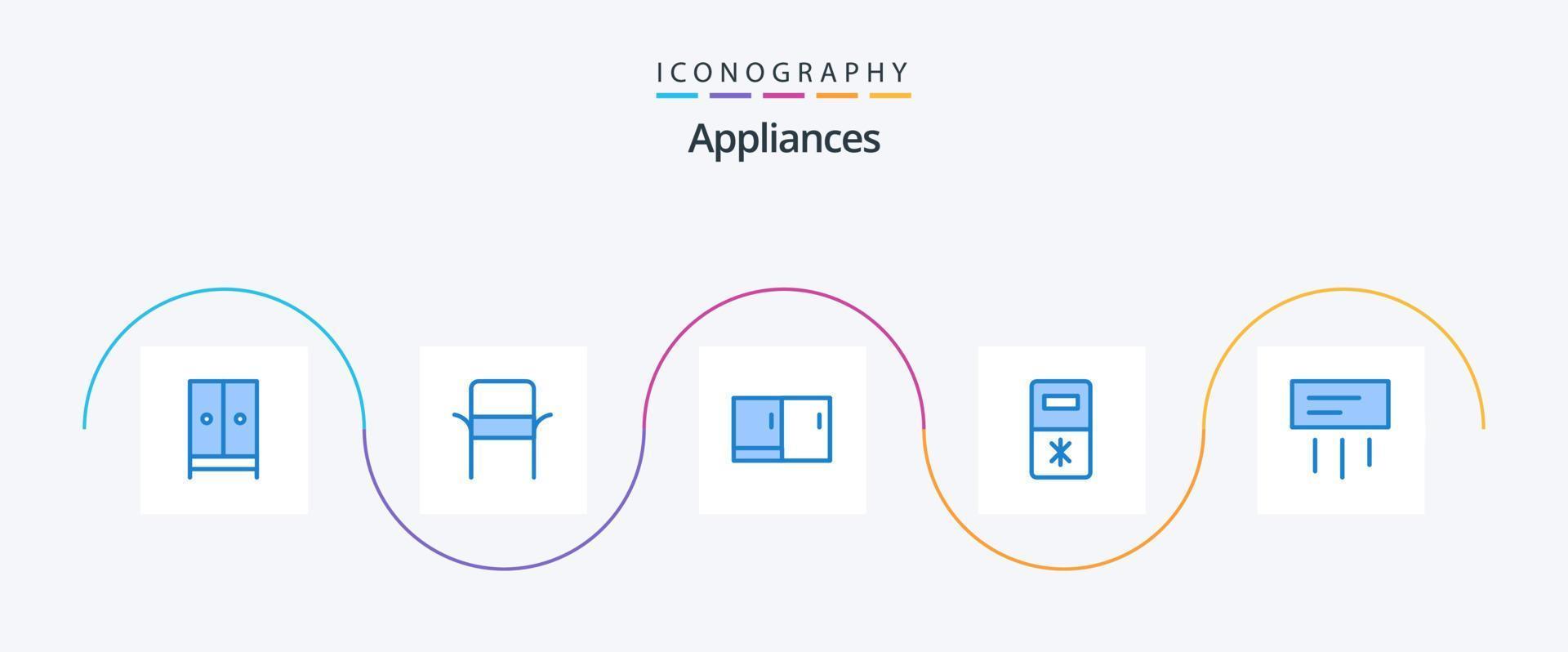 Appliances Blue 5 Icon Pack inklusive Conditioner. Kühlschrank. Haushaltsgeräte. Küche. Haushaltsgeräte vektor