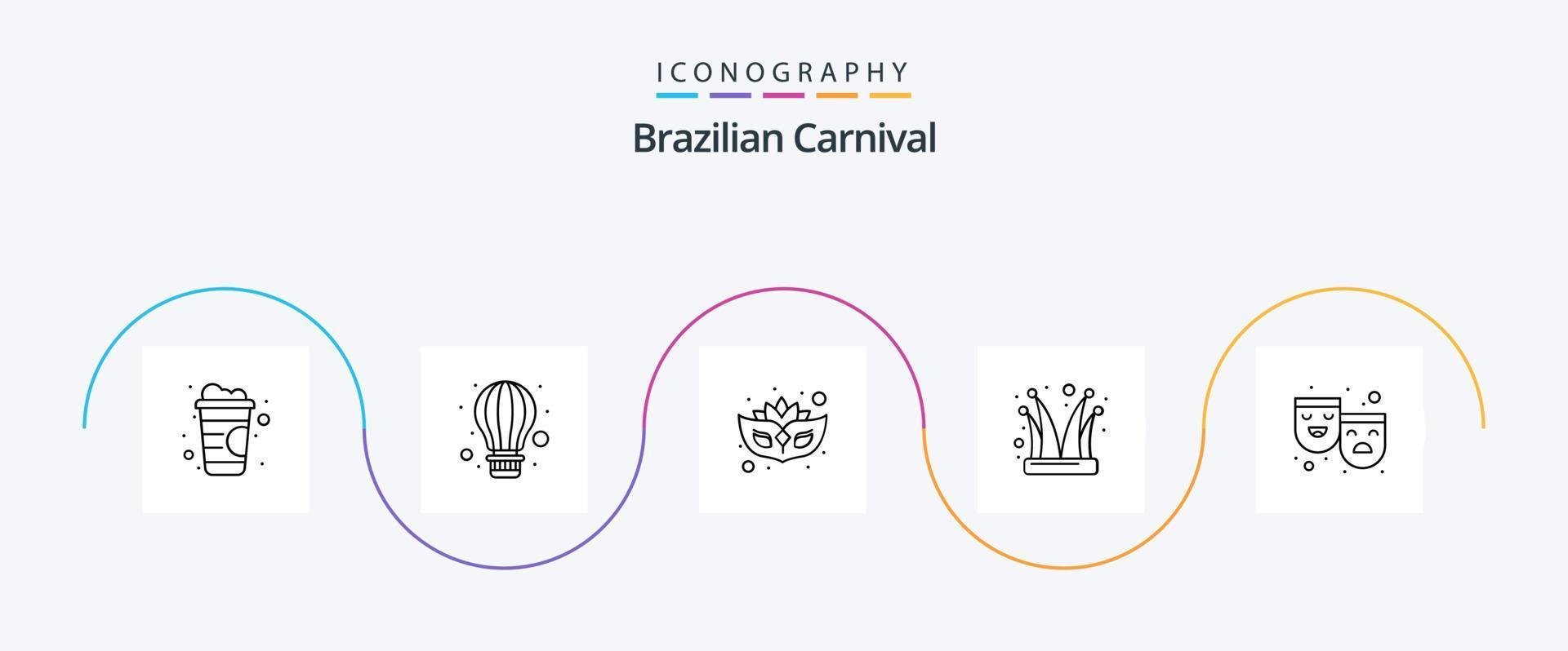 brasiliansk karneval linje 5 ikon packa Inklusive teater. masker. mask. joker keps. gycklare vektor