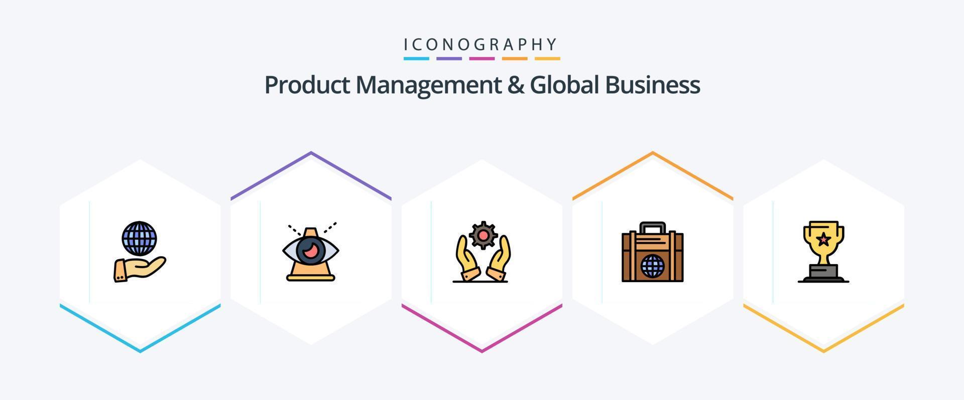 Produktmanagement und globales Geschäft 25 gefüllte Symbolpakete inklusive Auszeichnung. modern. Vorsehung. Investition. Lösungen vektor