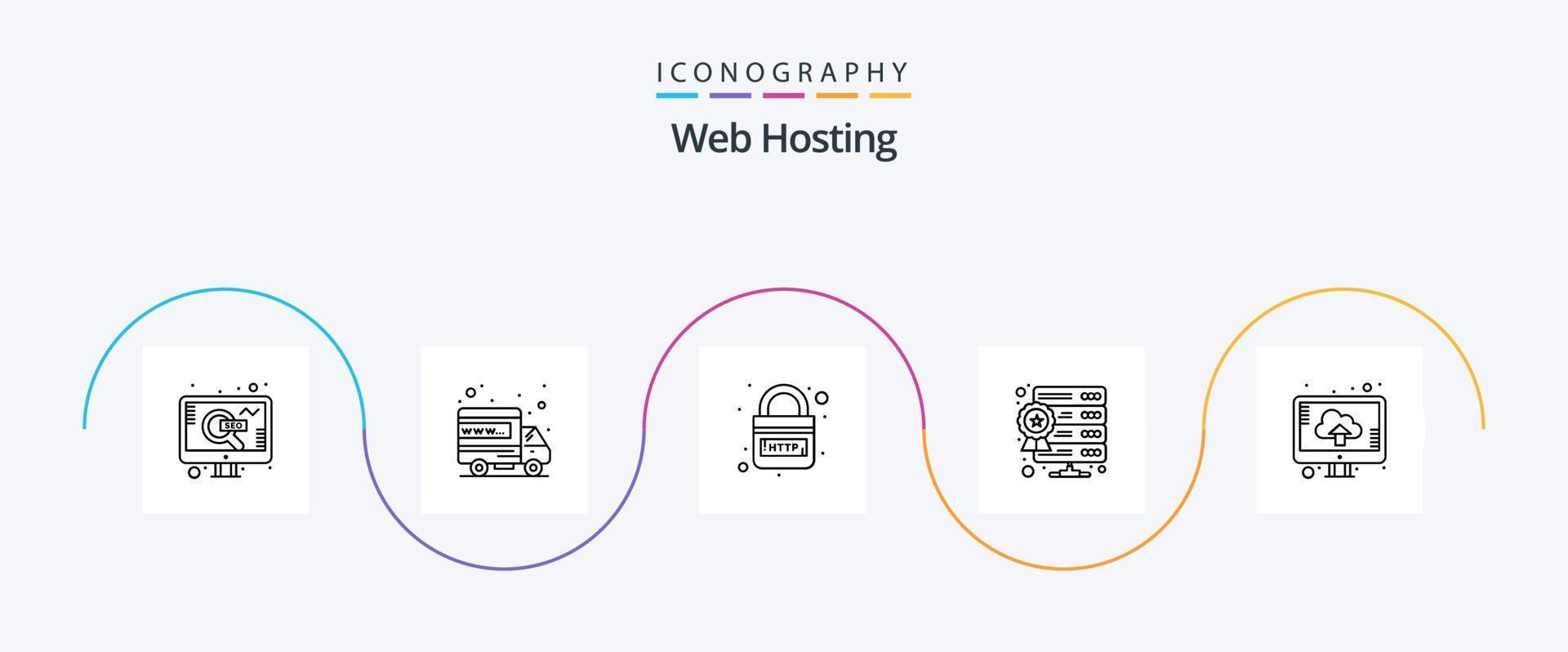 webb värd linje 5 ikon packa Inklusive moln. stjärna. domän. server. säkerhet vektor