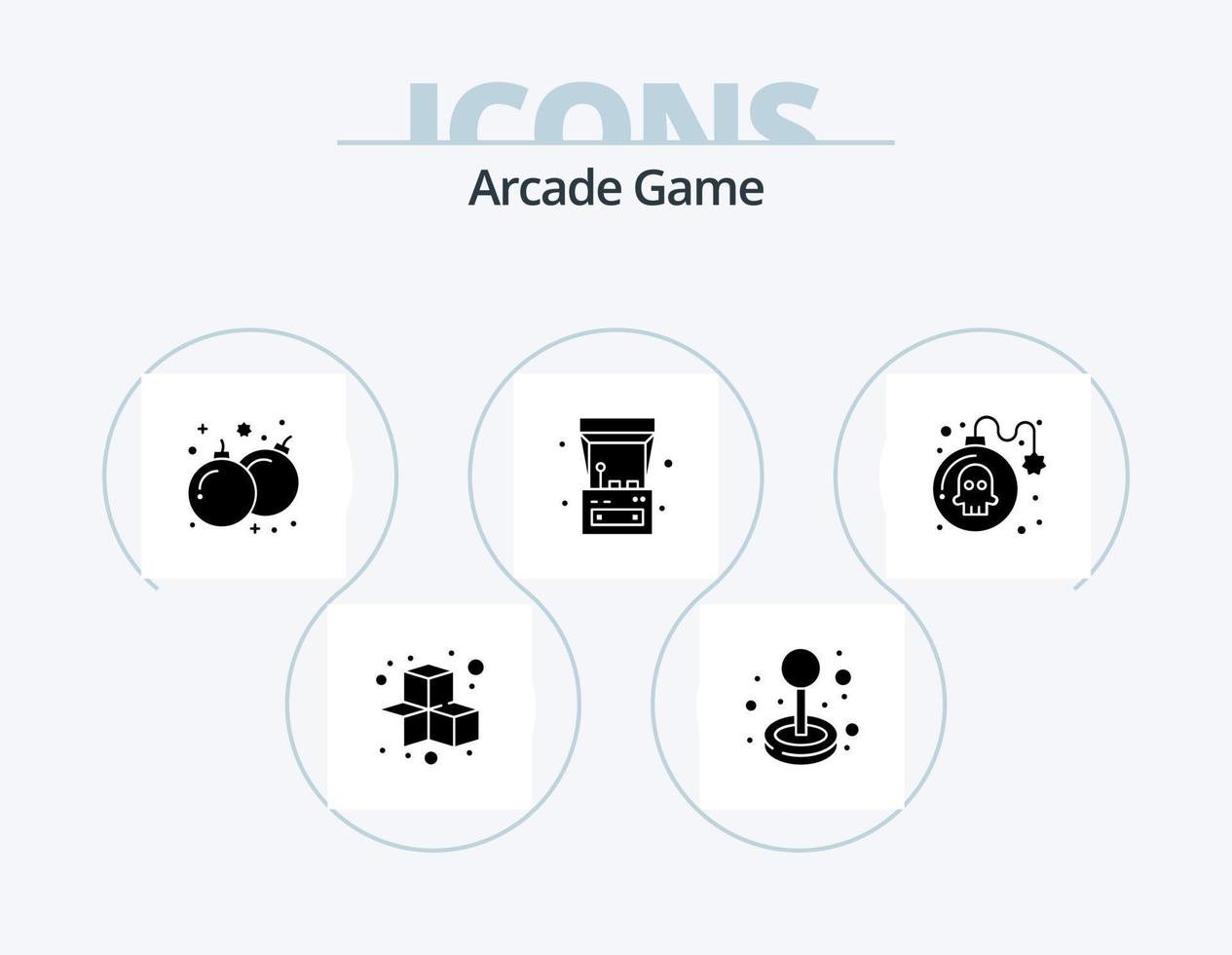 Arcade-Glyphen-Icon-Pack 5 Icon-Design. Achtung. spielen. Bombe. Spiel. Arcade-Maschine vektor