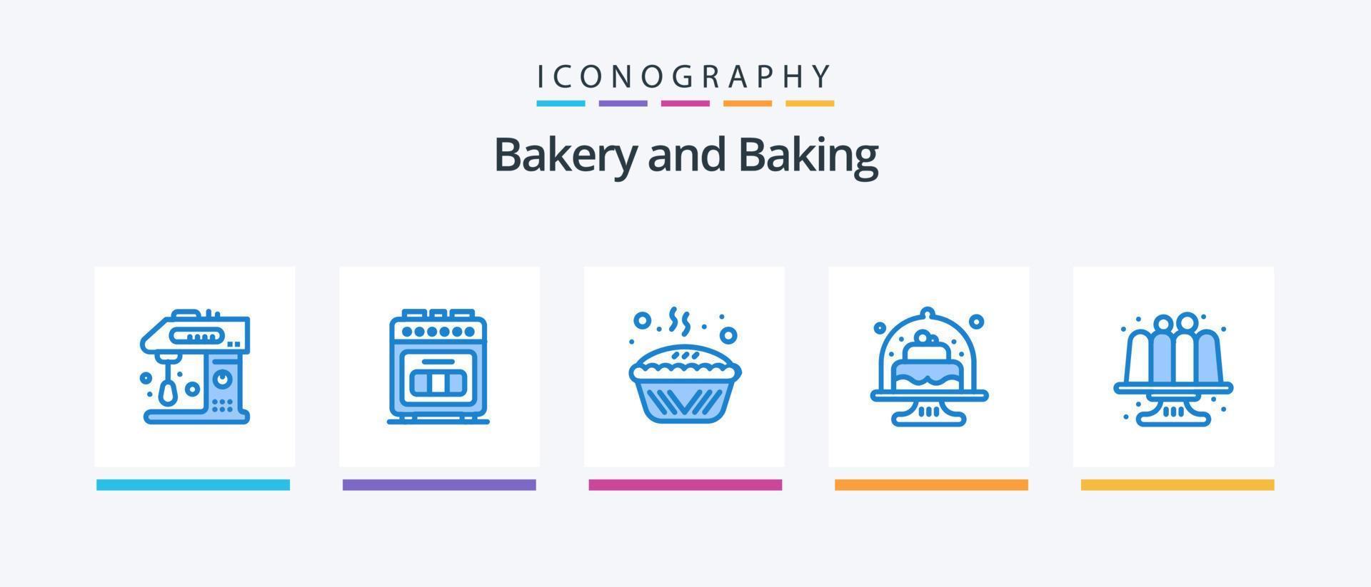 bakning blå 5 ikon packa Inklusive kakor. bakning. matlagning. bakad. paj. kreativ ikoner design vektor