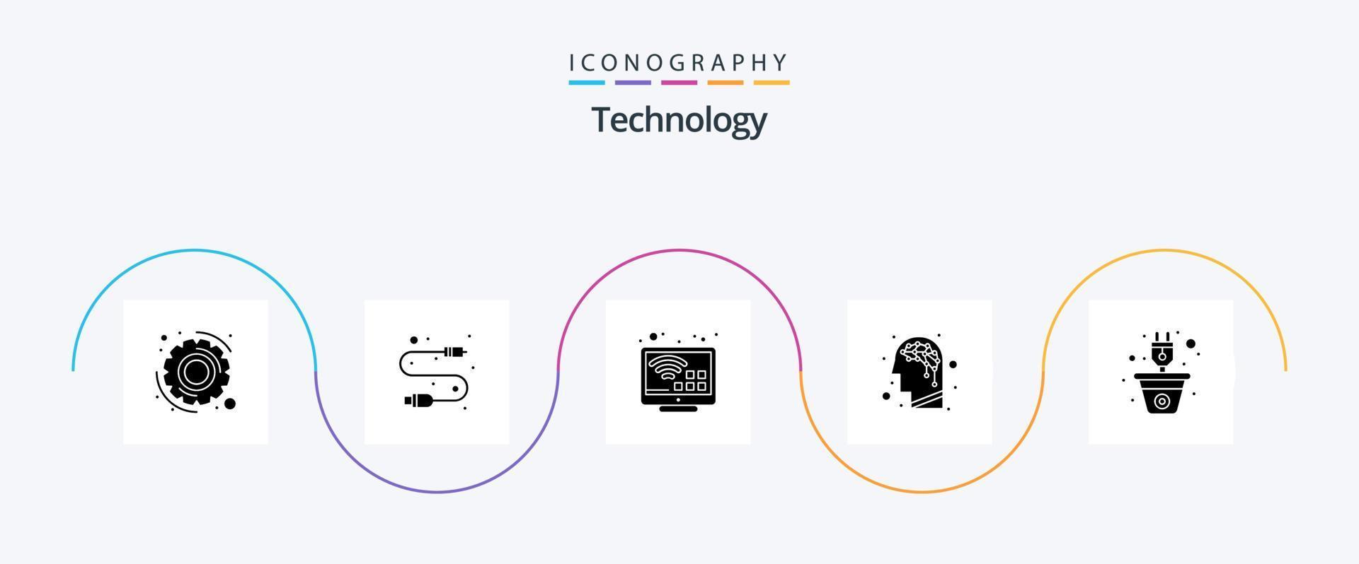 Technology Glyph 5 Icon Pack inklusive Power. Anlage. Internet. Energie. Gehirn vektor