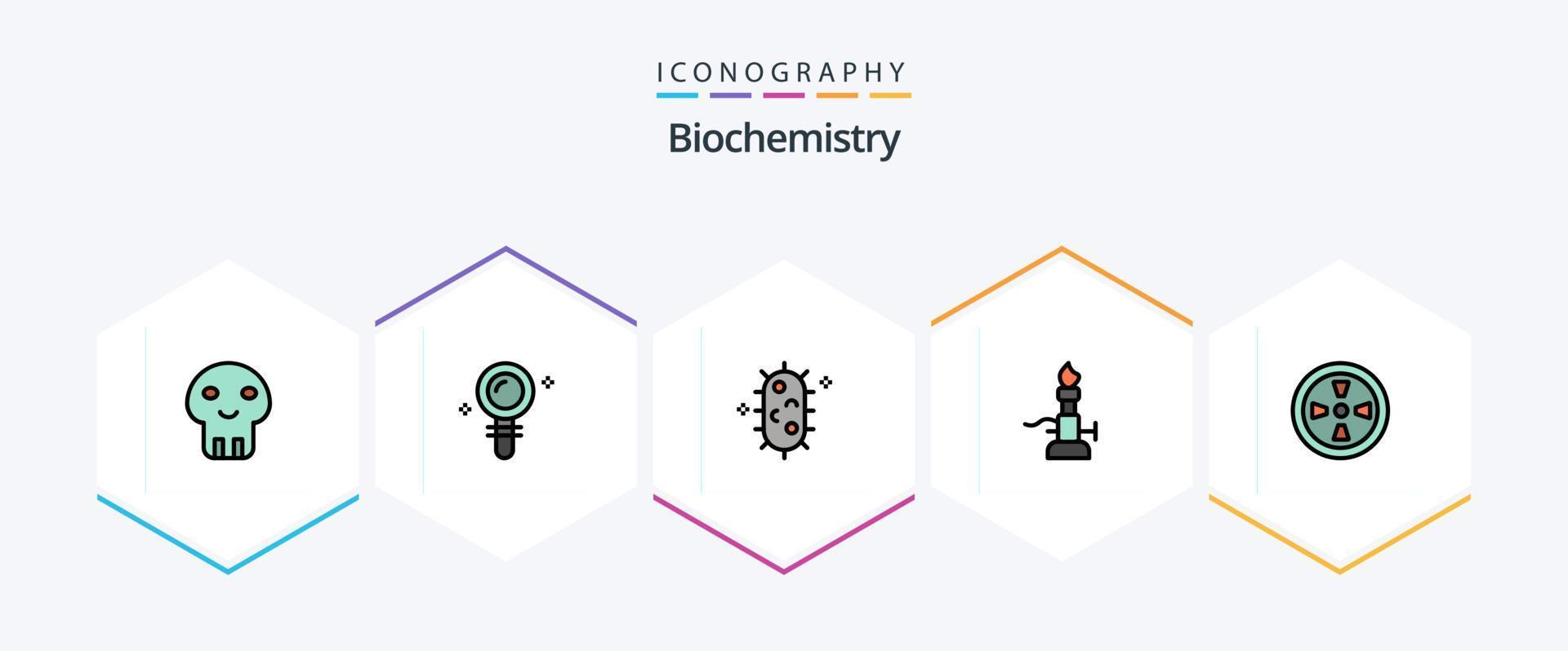 Biochemie 25 Filledline Icon Pack inklusive Lüfter. Wissenschaft. Bakterien. Licht. Feuer vektor