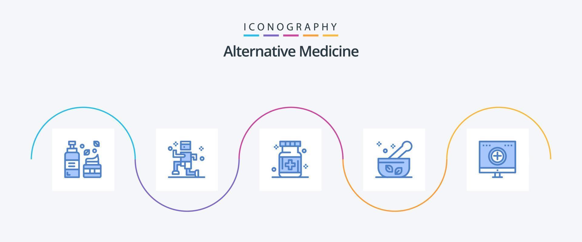 alternativ medicin blå 5 ikon packa Inklusive dator. soppa. hälsa. medicin. sjukhus vektor