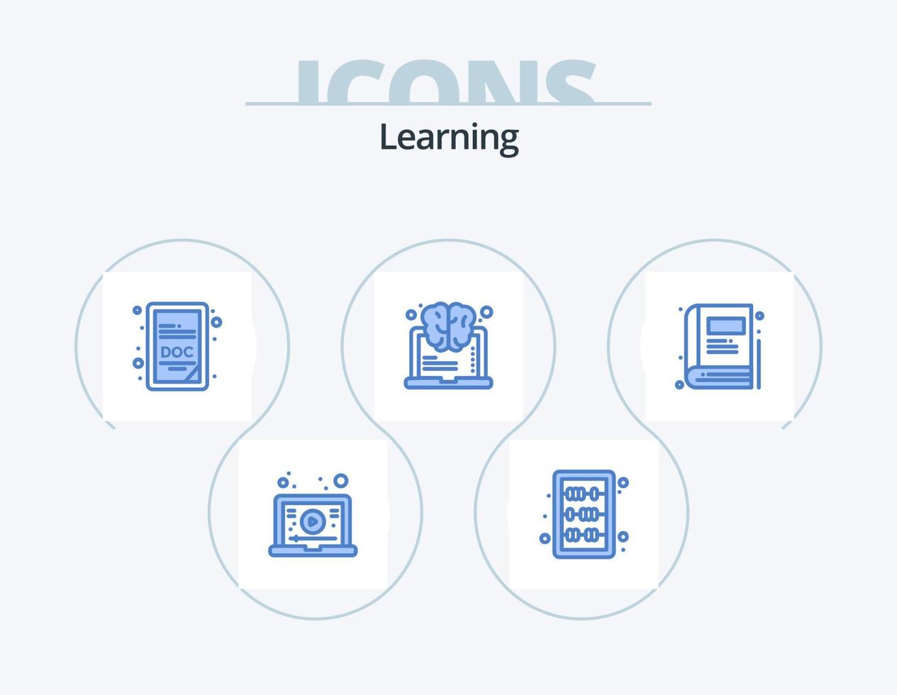 Lernen blau Icon Pack 5 Icon Design. Ausbildung. Buch. Dok. denken. Lernen vektor