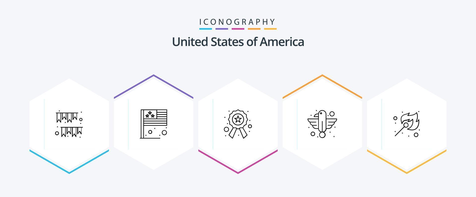 USA 25 linje ikon packa Inklusive stat. fågel. usa. djur. tecken vektor