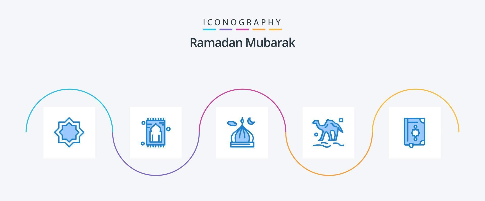 ramadan blå 5 ikon packa Inklusive djur. kamel. be. be. islam vektor