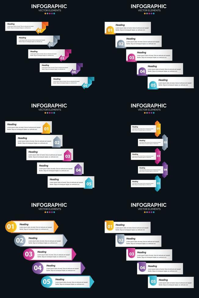 vektor 6 infographics packa presentation glida mall 5 steg cykel diagram och tidslinjer