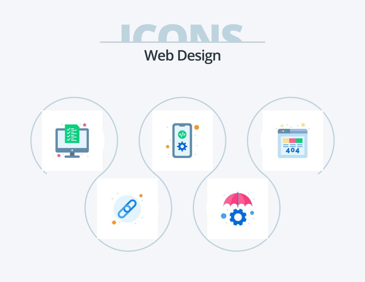 Webdesign flach Icon Pack 5 Icon Design. Fehler. Handy, Mobiltelefon. Digital. Entwicklung. App vektor