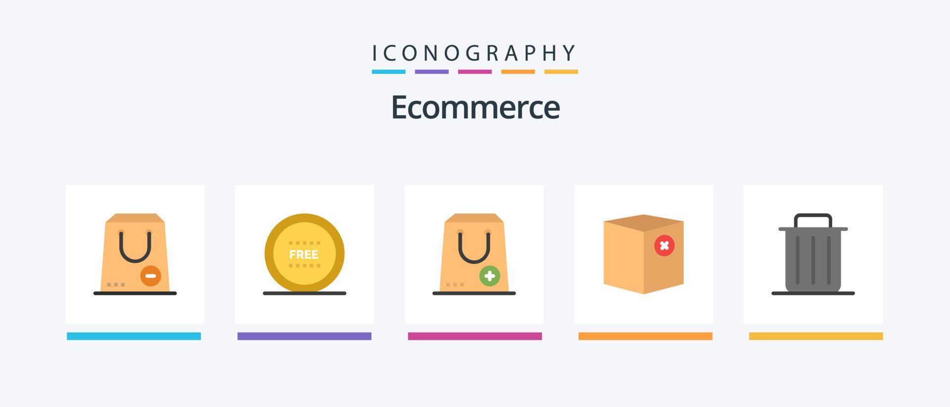 E-Commerce Flat 5 Icon Pack inklusive e. Kasten. Linie. Paket. Handel. kreatives Symboldesign vektor