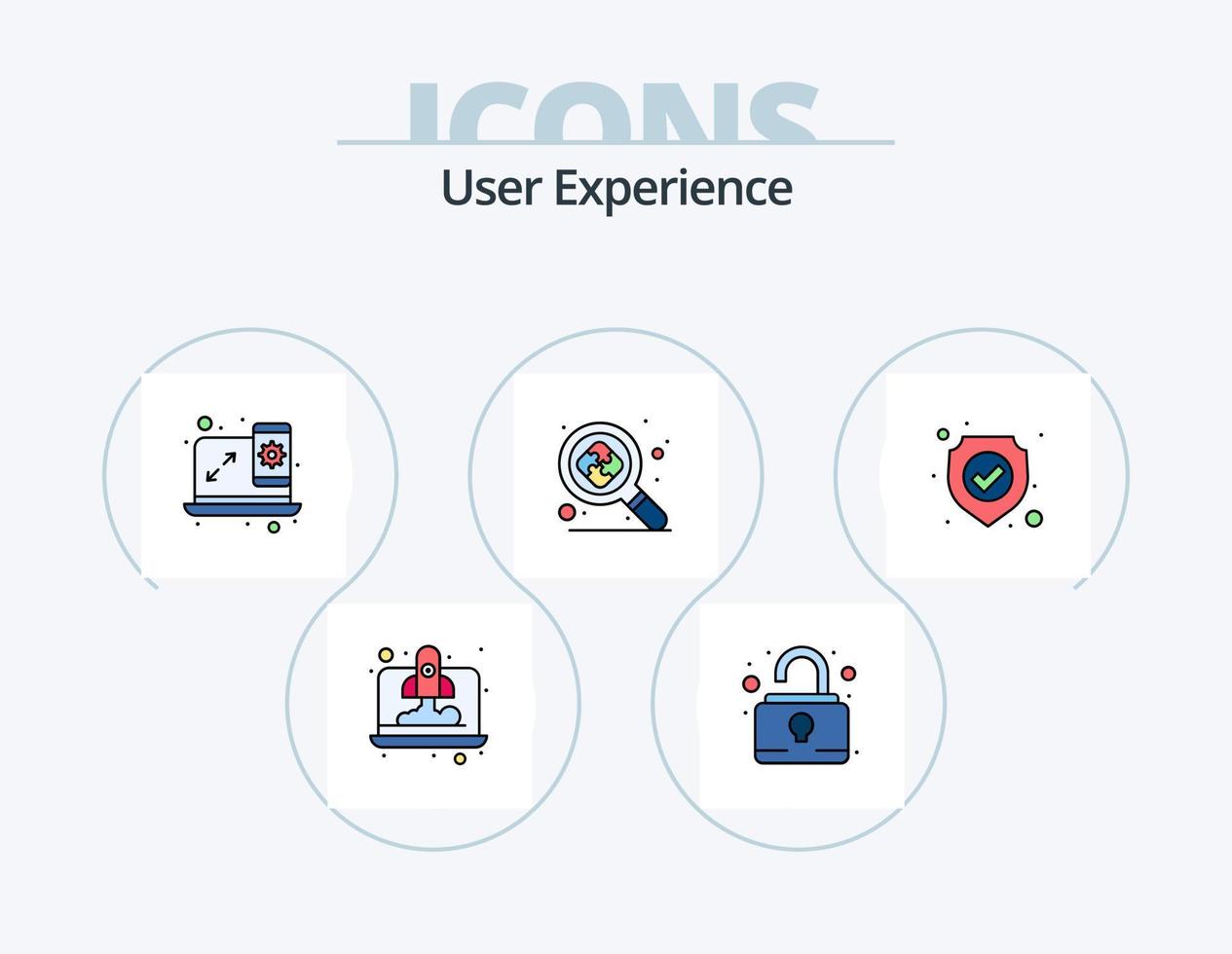 Benutzererfahrung Zeile gefüllt Icon Pack 5 Icon Design. Rad. Schnittstelle. Schnittstelle. Sicht. Auge vektor