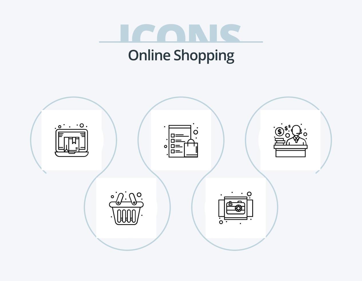 Online-Shopping-Line-Icon-Pack 5 Icon-Design. Einkaufen. Rabatt. besorgen. Befehl. Transport vektor