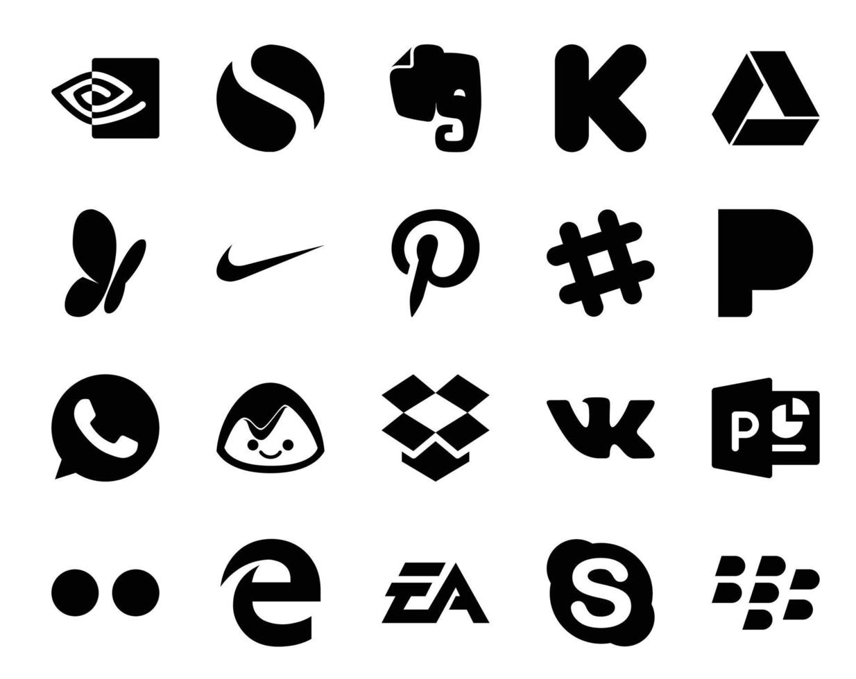 20 Social Media Icon Pack inklusive Edge Powerpoint Slack VK Basecamp vektor