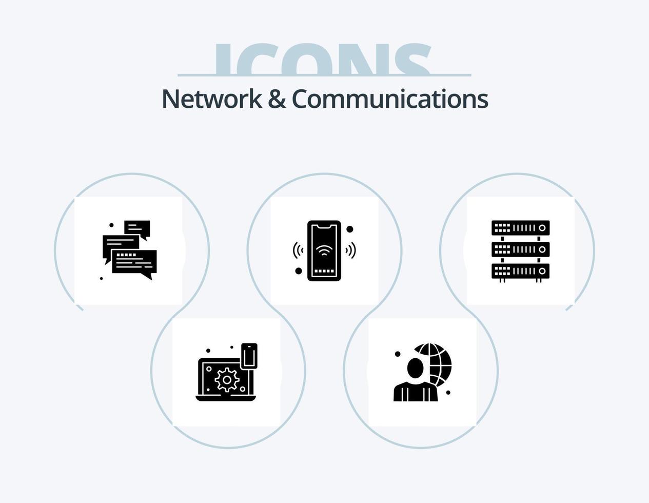 nätverk och kommunikation glyf ikon packa 5 ikon design. wifi. telefon. manlig. pil. meddelanden vektor