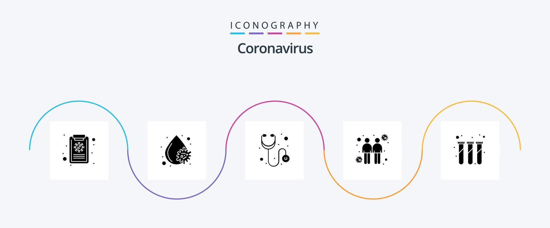 coronavirus glyf 5 ikon packa Inklusive testa rör. labb. medicinsk. experimentera. Rör vektor