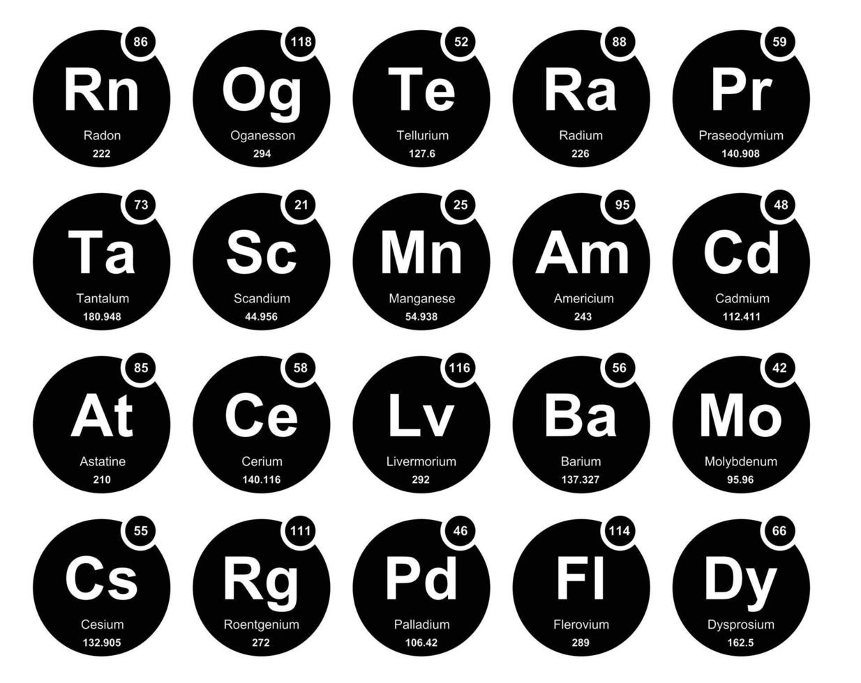 20 prejodisk tabell av de element ikon packa design vektor