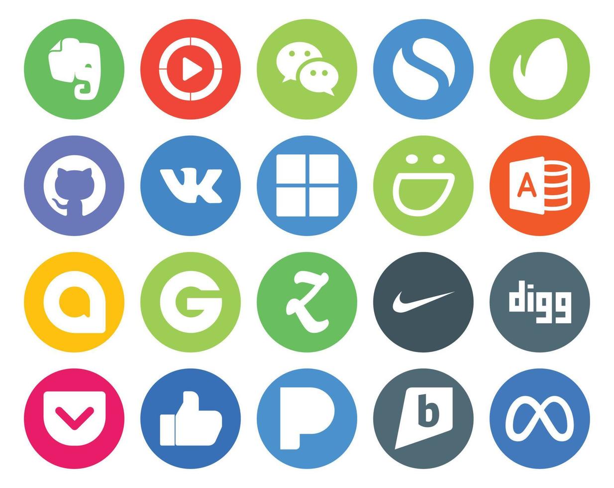 20 Social Media Icon Pack inklusive Pocket Nike VK Zootool Google Allo vektor